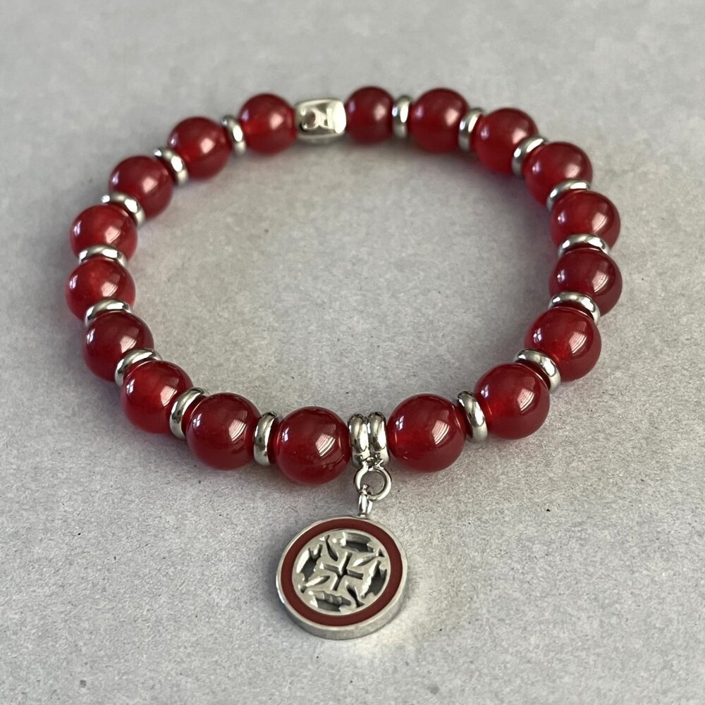 Rustic Cuff Gorgeous Natural Red Stone and Stainless Beads Stretch Bracelet
